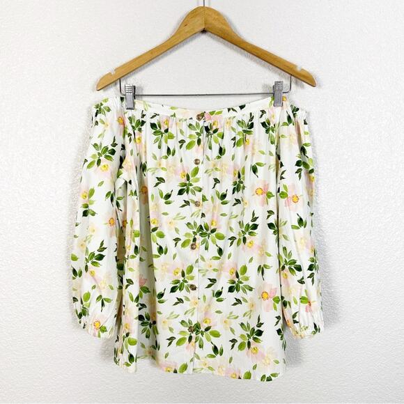 Never A Wallflower NWT Women’s Floral Print Button Back Off The Shoulder Top L - Picture 7 of 10